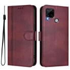 For Realme C25 / C15 / C12 / C25s Line Splicing Buckle Retro Leather Phone Case(Wine Red) - 2
