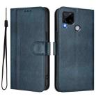 For Realme C25 / C15 / C12 / C25s Line Splicing Buckle Retro Leather Phone Case(Dark Blue) - 2