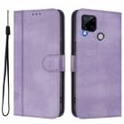 For Realme C25 / C15 / C12 / C25s Line Splicing Buckle Retro Leather Phone Case(Purple) - 2