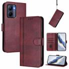 For Realme C33 2023 / 2022 Line Splicing Buckle Retro Leather Phone Case(Wine Red) - 1