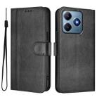 For Realme C61 4G / C63 4G Global Line Splicing Buckle Retro Leather Phone Case(Black) - 2