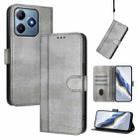 For Realme C61 4G / C63 4G Global Line Splicing Buckle Retro Leather Phone Case(Grey) - 1
