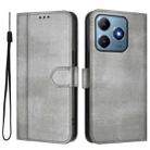 For Realme C61 4G / C63 4G Global Line Splicing Buckle Retro Leather Phone Case(Grey) - 2
