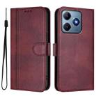 For Realme C61 4G / C63 4G Global Line Splicing Buckle Retro Leather Phone Case(Wine Red) - 2