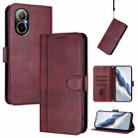 For Realme C67 4G / 12 Lite 4G Global Line Splicing Buckle Retro Leather Phone Case(Wine Red) - 1