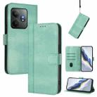 For Realme GT 6 5G / GT 6T 5G Global Line Splicing Buckle Retro Leather Phone Case(Mint) - 1