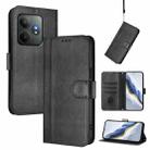 For Realme GT 6 5G / GT 6T 5G Global Line Splicing Buckle Retro Leather Phone Case(Black) - 1