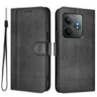 For Realme GT 6 5G / GT 6T 5G Global Line Splicing Buckle Retro Leather Phone Case(Black) - 2