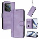 For Realme GT 6 5G / GT 6T 5G Global Line Splicing Buckle Retro Leather Phone Case(Purple) - 1