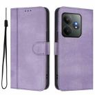 For Realme GT 6 5G / GT 6T 5G Global Line Splicing Buckle Retro Leather Phone Case(Purple) - 2