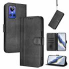 For Realme GT Neo 3 Line Splicing Buckle Retro Leather Phone Case(Black) - 1