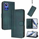 For Realme GT Neo 3 Line Splicing Buckle Retro Leather Phone Case(Dark Green) - 1