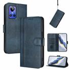 For Realme GT Neo 3 Line Splicing Buckle Retro Leather Phone Case(Dark Blue) - 1