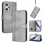 For Realme GT Neo 3T Line Splicing Buckle Retro Leather Phone Case(Grey) - 1