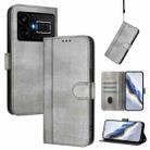 For Realme GT5 240W / GT5 Line Splicing Buckle Retro Leather Phone Case(Grey) - 1