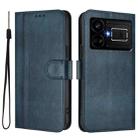 For Realme GT5 240W / GT5 Line Splicing Buckle Retro Leather Phone Case(Dark Blue) - 2