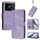 For Realme GT5 240W / GT5 Line Splicing Buckle Retro Leather Phone Case(Purple) - 1