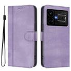 For Realme GT5 240W / GT5 Line Splicing Buckle Retro Leather Phone Case(Purple) - 2