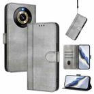 For Realme Narzo 60 Pro Global Line Splicing Buckle Retro Leather Phone Case(Grey) - 1