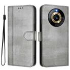 For Realme Narzo 60 Pro Global Line Splicing Buckle Retro Leather Phone Case(Grey) - 2