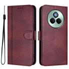 For Realme P3 Pro 5G Global Line Splicing Buckle Retro Leather Phone Case(Wine Red) - 2