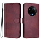 For Realme 14 Pro 5G India Line Splicing Buckle Retro Leather Phone Case(Wine Red) - 2