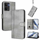 For Realme P3 5G Line Splicing Buckle Retro Leather Phone Case(Grey) - 1