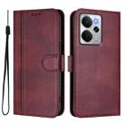 For Realme 14 5G / 14T 5G Global Line Splicing Buckle Retro Leather Phone Case(Wine Red) - 2