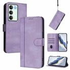 For Realme V70 5G / C75 5G Line Splicing Buckle Retro Leather Phone Case(Purple) - 1