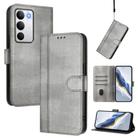 For Realme C71 4G Global Line Splicing Buckle Retro Leather Phone Case(Grey) - 1