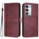 For Realme C71 4G Global Line Splicing Buckle Retro Leather Phone Case(Wine Red) - 2