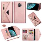 For Samsung Galaxy A6 (2018) Skin Feel Zipper Horizontal Flip Leather Case with Holder & Card Slots & Photo Frame & Lanyard & Long Rope(Rose Gold) - 1