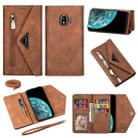 For Samsung Galaxy J4 (2018) Skin Feel Zipper Horizontal Flip Leather Case with Holder & Card Slots & Photo Frame & Lanyard & Long Rope(Brown) - 1