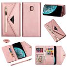 For Samsung Galaxy J7 (2018) Skin Feel Zipper Horizontal Flip Leather Case with Holder & Card Slots & Photo Frame & Lanyard & Long Rope(Rose Gold) - 1