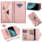 For Samsung Galaxy Note9 Skin Feel Zipper Horizontal Flip Leather Case with Holder & Card Slots & Photo Frame & Lanyard & Long Rope(Rose Gold) - 1