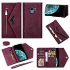 For Samsung Galaxy S9 Skin Feel Zipper Horizontal Flip Leather Case with Holder & Card Slots & Photo Frame & Lanyard & Long Rope(Wine Red) - 1