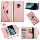 For Samsung Galaxy S9 Skin Feel Zipper Horizontal Flip Leather Case with Holder & Card Slots & Photo Frame & Lanyard & Long Rope(Rose Gold) - 1