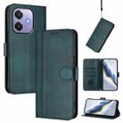 For OPPO A3x 5G / 4G India / A3 4G / 5G Line Splicing Buckle Retro Leather Phone Case(Dark Green) - 1