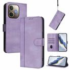 For OPPO A5 Pro 5G Global Line Splicing Buckle Retro Leather Phone Case(Purple) - 1