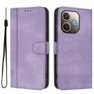 For OPPO A5 Pro 5G Global Line Splicing Buckle Retro Leather Phone Case(Purple) - 2