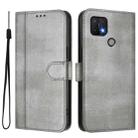 For OPPO A16e Line Splicing Buckle Retro Leather Phone Case(Grey) - 2