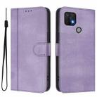 For OPPO A16e Line Splicing Buckle Retro Leather Phone Case(Purple) - 2