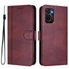 For OPPO A36 4G / A76 4G / A96 4G Line Splicing Buckle Retro Leather Phone Case(Wine Red) - 2