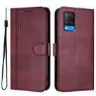 For OPPO A56 5G / A55 5G / A54 4G Line Splicing Buckle Retro Leather Phone Case(Wine Red) - 2
