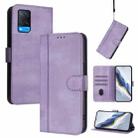 For OPPO A56 5G / A55 5G / A54 4G Line Splicing Buckle Retro Leather Phone Case(Purple) - 1