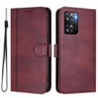 For OPPO A57 4G / A77 4G / A57s 4G Global Line Splicing Buckle Retro Leather Phone Case(Wine Red) - 2