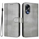 For OPPO A58 4G Global Line Splicing Buckle Retro Leather Phone Case(Grey) - 2