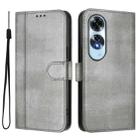 For OPPO A60 4G Global Line Splicing Buckle Retro Leather Phone Case(Grey) - 2