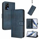 For OPPO A74 4G / F19 / A95 4G Global Line Splicing Buckle Retro Leather Phone Case(Dark Blue) - 1