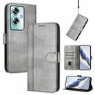 For OPPO A79 5G Global Line Splicing Buckle Retro Leather Phone Case(Grey) - 1